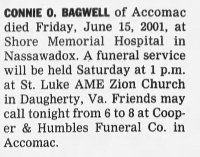 Constance Otelia (Allen) Bagwell - Obituary
The Daily Times - June 22, 2001 - Page 08