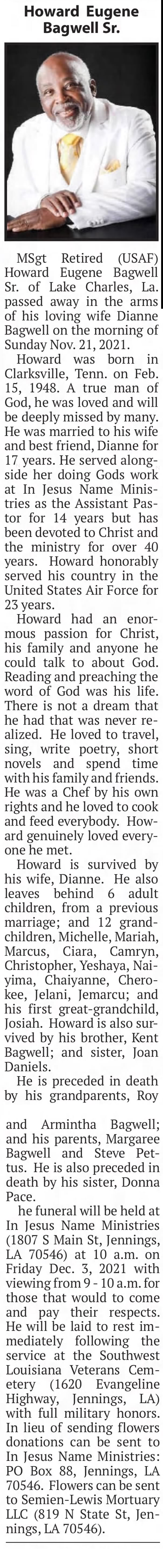 Howard Eugene Bagwell - Obituary
American Press - December 01, 2021 - Page 02