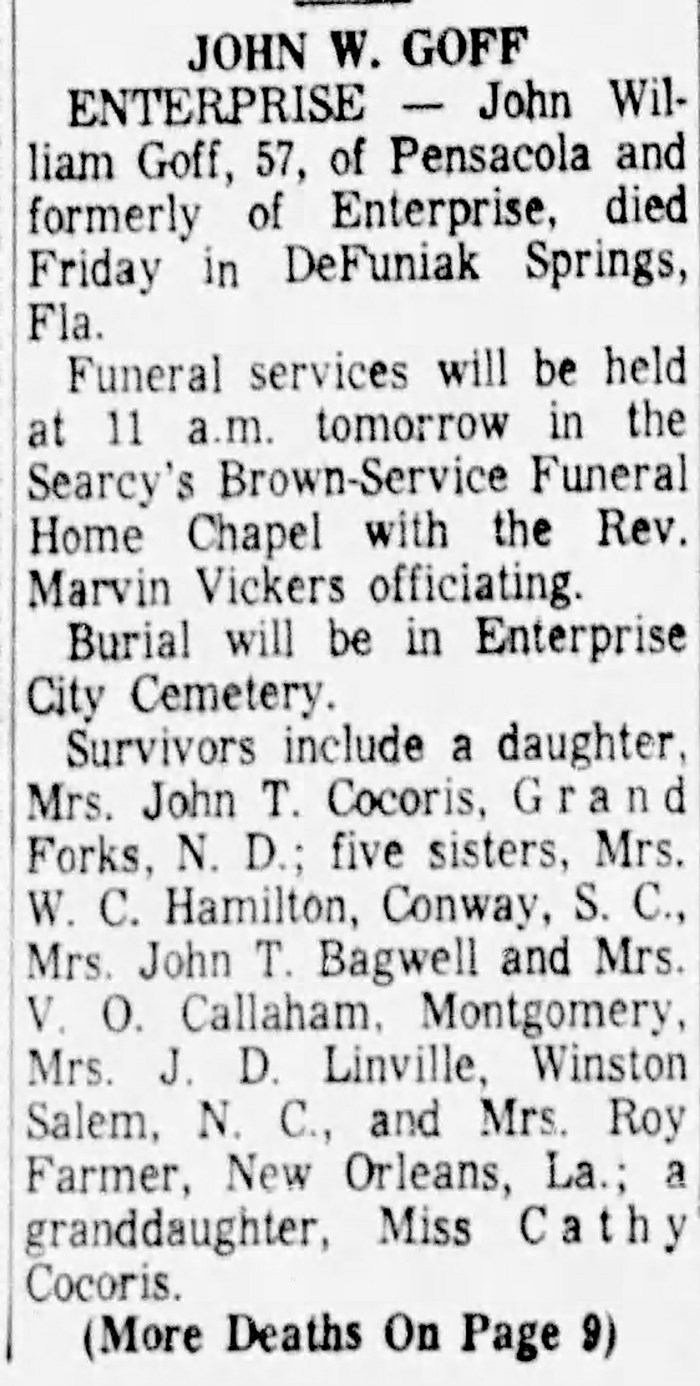 John William Goff - Obituary
The Dothan Eagle - December 25, 1966 - Page 02