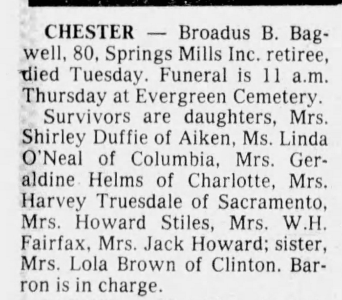 Broadus Belton Bagwell - Obituary
The Charlotte Observer - March 19, 1980 - Page 10