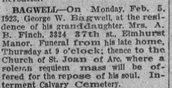 George W. Bagwell - Obituary
Times Union - February 07, 1923 - Page 18