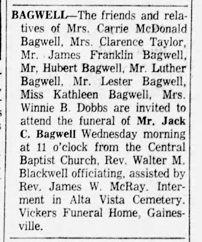 James Curtis Bagwell - Obituary
The Atlanta Journal - June 20, 1961 - Page 31