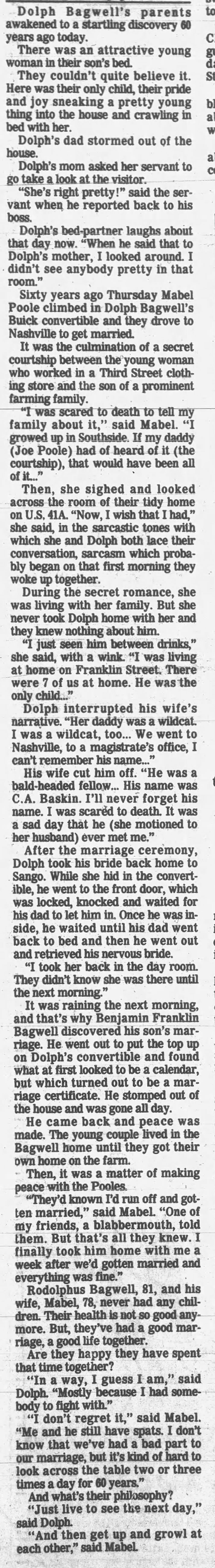 Rodolphus D and Mabel Poole - 60th Wedding Anniversary
The Leaf Chronicle - November 12, 1982 - Page 01