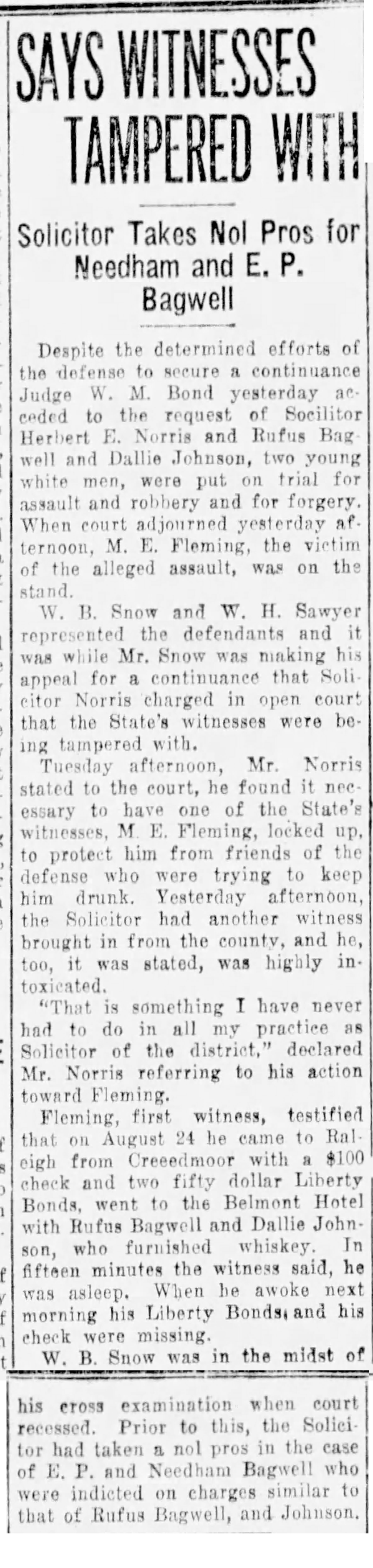 Rufus Henry and Neddham Gaston Bagwell
The News and Observer (Raleigh, North Carolina), December 15, 1921 - Page 2