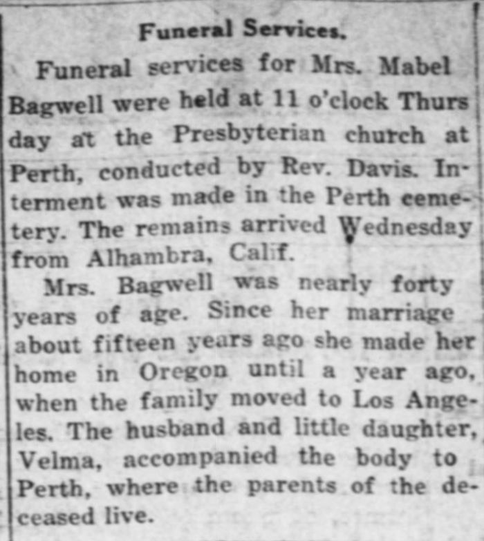 Mabel (Neff) Bagwell - Obituary
The Wellington Daily News - February 26, 1920 - Page 02