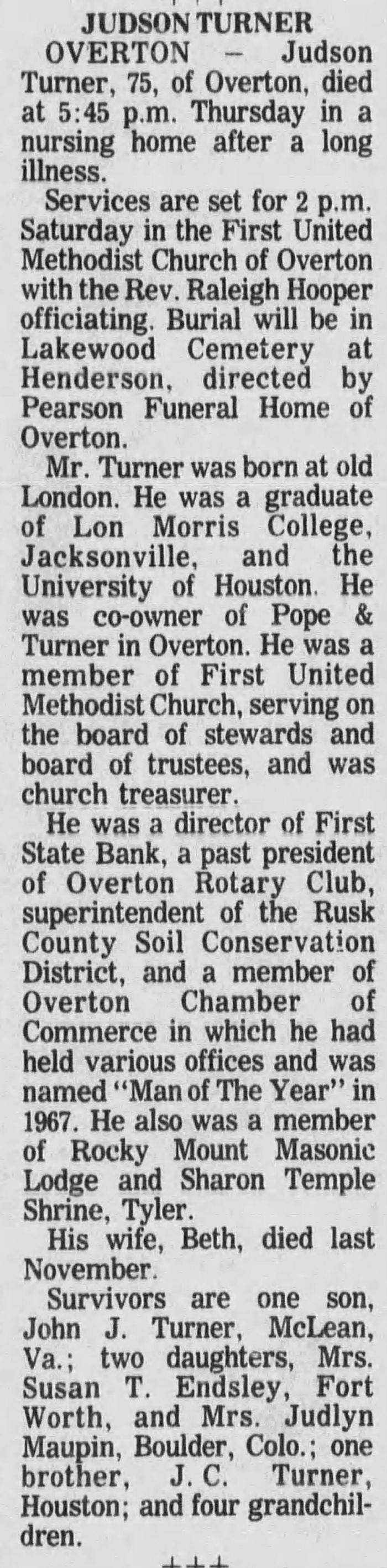 George Judson Turner - Obituary
The Kilgore News Herald - January 21, 1983 - Page 10