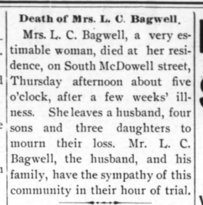 Adelia Waring (Watson) Bagwell - Obituary
The Harbinger - May 23, 1903 - Page 02